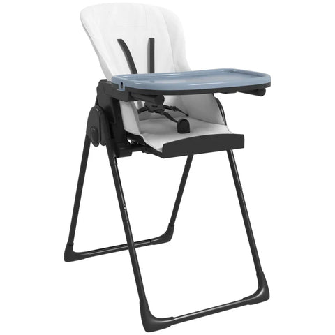Rootz Baby High Chair - Folding Baby High Chair - 5 Point Straps - Double Tray - Blue + Black + White - 70L x 53W x 107H cm