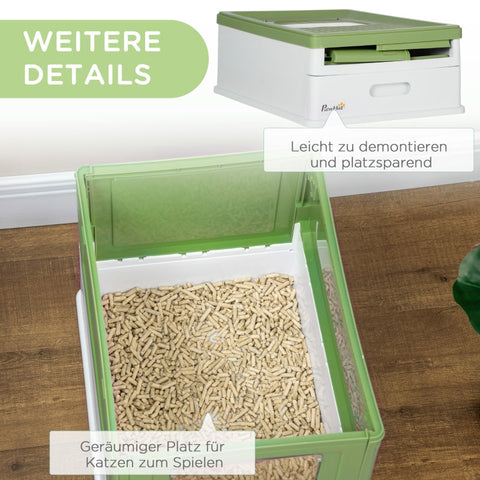 Rootz Modern Cat Litter Box - Button-In Design - Hygienic & Spacious - Litter Scoop Included - White+Green - 47.5cm x 35.5cm x 36.7cm