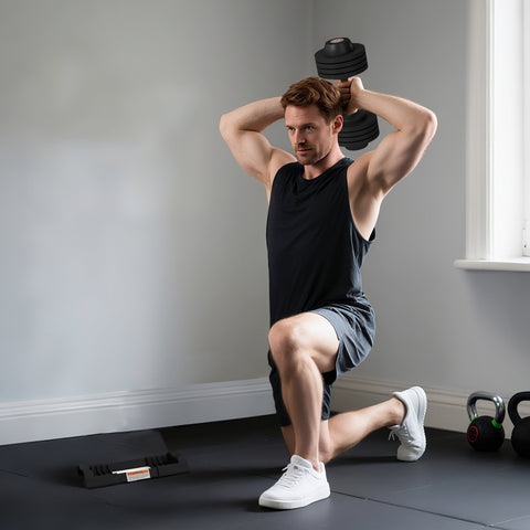 Rootz Adjustable Single Dumbbell - Free Weights - Strength Trainer - Non-Slip Handle - 7/13/18/24kg Black - Space-Saving - 37x18x18cm