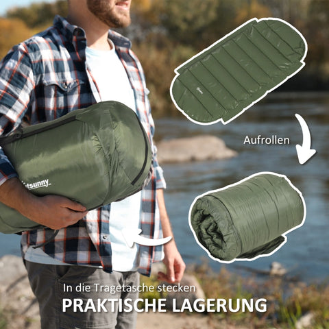 Rootz Waterproof Lightweight Lined Sleeping Bag - Insulated Sleeping Bag - Cold Weather Sleeping Bag - Stay Dry and Warm - Comfortable Night's Sleep - Retains Warmth at -20°C - 200L x 85W x 15H cm - Dark Green