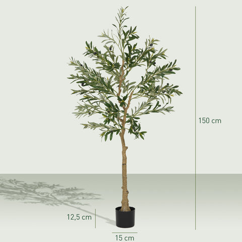 Rootz Artificial Olive Tree - Faux Greenery - Decorative Plant - 720 Leaves - Low Maintenance - 150cm - Ø15 x 12.5cm Pot