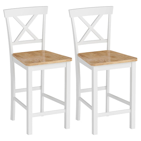 Rootz 2 Piece Set Bar Chairs - Bar Stools - Kitchen Seating - Enhanced Comfort - Rubber Wood - Brown & White - 41.5cm x 46.5cm x 96cm