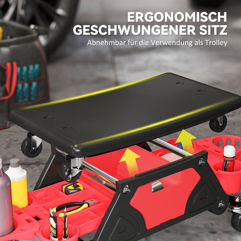 Rootz Workshop Stool with Rolls - Rolling Seat - Mechanic Chair - 135kg Capacity - 86L x 33H cm