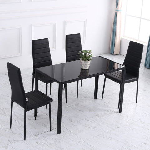 Rootz Dining Table - Kitchen Table - Modern Dining Table - Tempered Glass Top - Durable Metal Legs - 120cm x 60cm x 75cm - Black