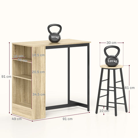 Rootz 3-Part Bar Table Set - Pub Table - High Top Table Set - Space-Saving - 91cm x 49cm x 91cm