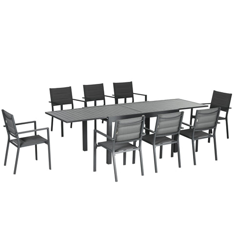Rootz Garden Furniture Set - Outdoor Dining Set - Patio Set - Durable Aluminum - 135-270 cm Extendable Table, 8 Chairs, Grey