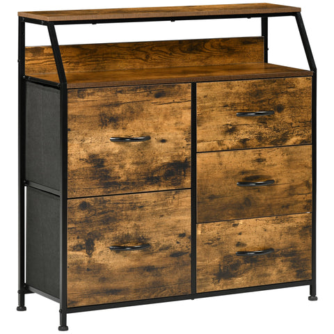 Rootz Chest of Drawers - Storage Cabinet - Bedroom Furniture - 5 Foldable Fabric Drawers - 83.5 x 29 x 87 cm - Industrial Style - Stable & Secure