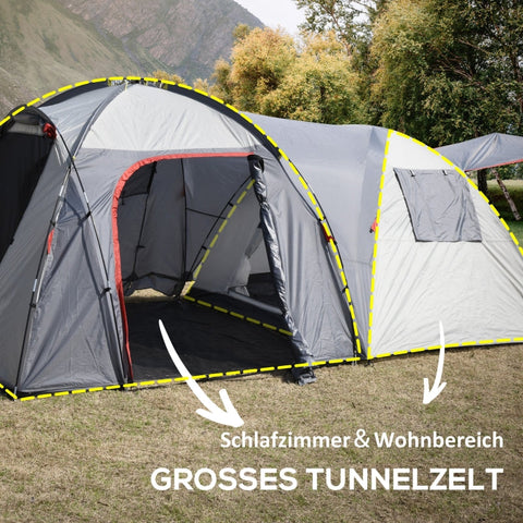 Rootz Camping Tent for 4-5 People - Family Tent - Outdoor Shelter - Two Interiors - Water-Repellent - Enhanced Ventilation - 490cm x 250cm x 185cm