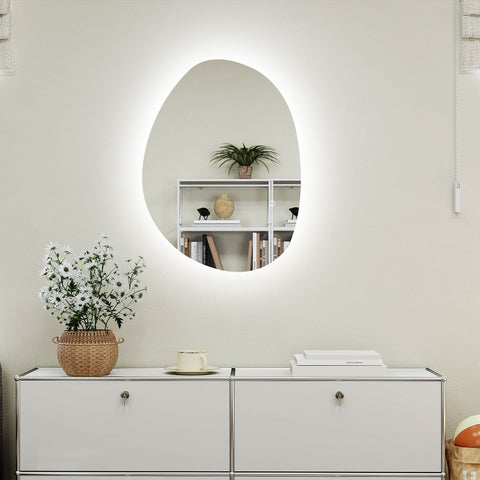 Rootz Asymmetrical Bathroom LED Mirror - LED Vanity Mirror - Illuminated Mirror - Anti-Fog - 70cm x 50cm - Elevate Bathroom Ambience Instantly