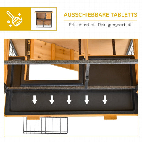 Rootz Small Animal Stable Hutch - Rabbit Cage - Guinea Pig Enclosure - Weatherproof - Non-Slip Ramp - Lockable Doors - 89.5cm x 45cm x 81cm