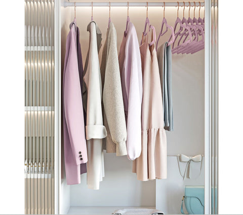 Rootz Velvet Clothes Hangers - Non-Slip Hanger Set - Clothes Organizer - 5kg Capacity - 43.5cm x 0.6cm x 22.5cm - Purple