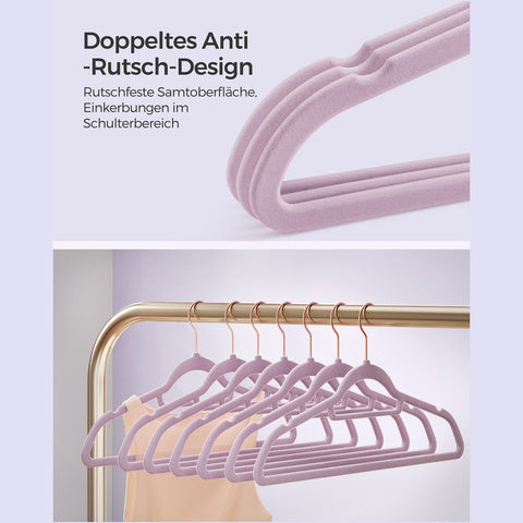 Rootz Velvet Clothes Hangers - Non-Slip Hanger Set - Clothes Organizer - 5kg Capacity - 43.5cm x 0.6cm x 22.5cm - Purple