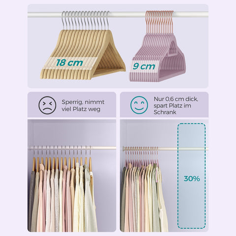 Rootz Velvet Clothes Hangers - Non-Slip Hanger Set - Clothes Organizer - 5kg Capacity - 43.5cm x 0.6cm x 22.5cm - Purple