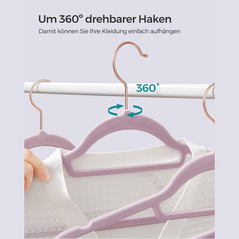 Rootz Velvet Clothes Hangers - Non-Slip Hanger Set - Clothes Organizer - 5kg Capacity - 43.5cm x 0.6cm x 22.5cm - Purple