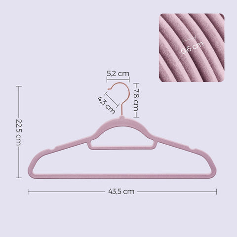 Rootz Velvet Clothes Hangers - Non-Slip Hanger Set - Clothes Organizer - 5kg Capacity - 43.5cm x 0.6cm x 22.5cm - Purple