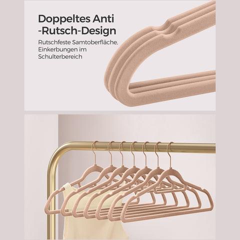 Rootz Velvet Hangers Set - Clothes Hangers - Space Saving - Max Load 5kg - Brown - 43.5 x 0.6 x 22.5 cm