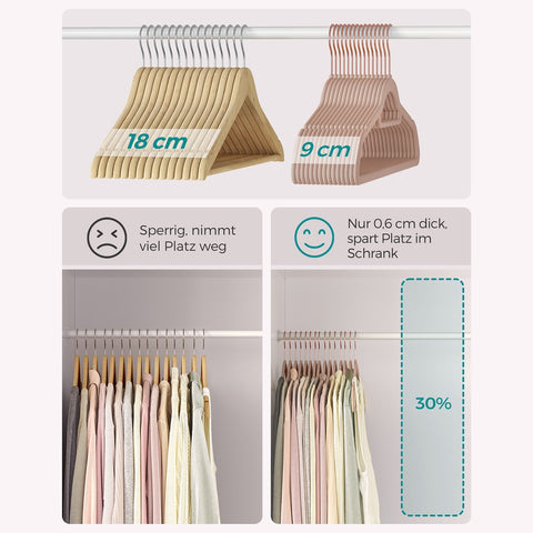 Rootz Velvet Hangers Set - Clothes Hangers - Space Saving - Max Load 5kg - Brown - 43.5 x 0.6 x 22.5 cm