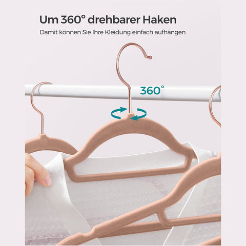 Rootz Velvet Hangers Set - Clothes Hangers - Space Saving - Max Load 5kg - Brown - 43.5 x 0.6 x 22.5 cm
