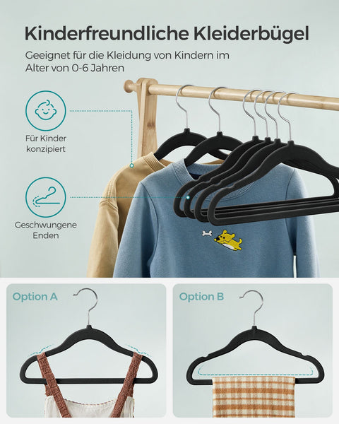 Rootz 50 Pack Children's Clothes Hangers - Kids Hangers - Velvet Hangers - ABS Plastic - Lightweight - Space Saving - 30cm x 20.5cm - 2.4kg - 3kg Capacity