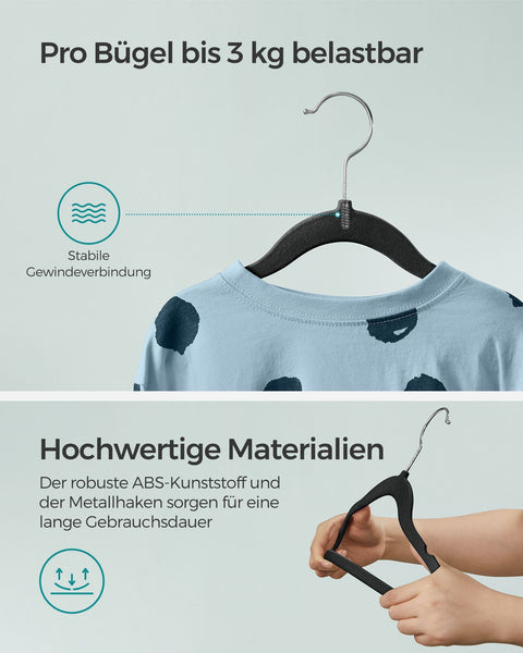 Rootz 50 Pack Children's Clothes Hangers - Kids Hangers - Velvet Hangers - ABS Plastic - Lightweight - Space Saving - 30cm x 20.5cm - 2.4kg - 3kg Capacity