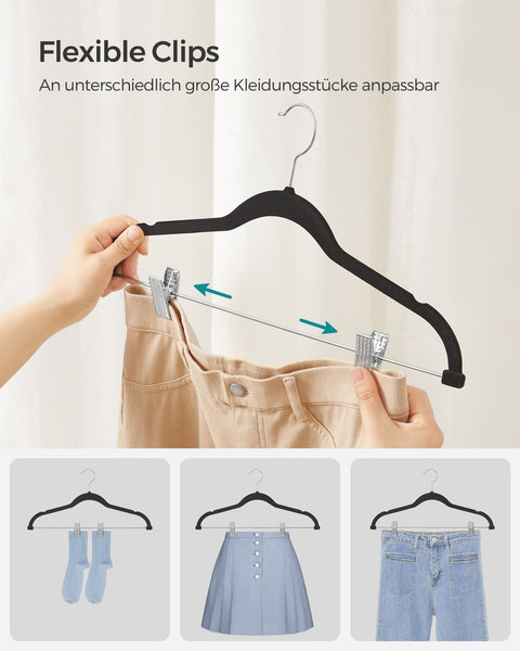 Rootz 20 Pack Velvet Hangers - Black Clothes Hangers - Space Saving Hangers - ABS Plastic - Metal - Non-Slip Design - 42.5cm x 23.5cm - 1.8kg - 5kg Capacity - 2.5kg Capacity