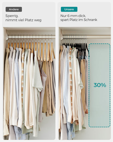 Rootz 20 Pack Velvet Hangers - Black Clothes Hangers - Space Saving Hangers - ABS Plastic - Metal - Non-Slip Design - 42.5cm x 23.5cm - 1.8kg - 5kg Capacity - 2.5kg Capacity