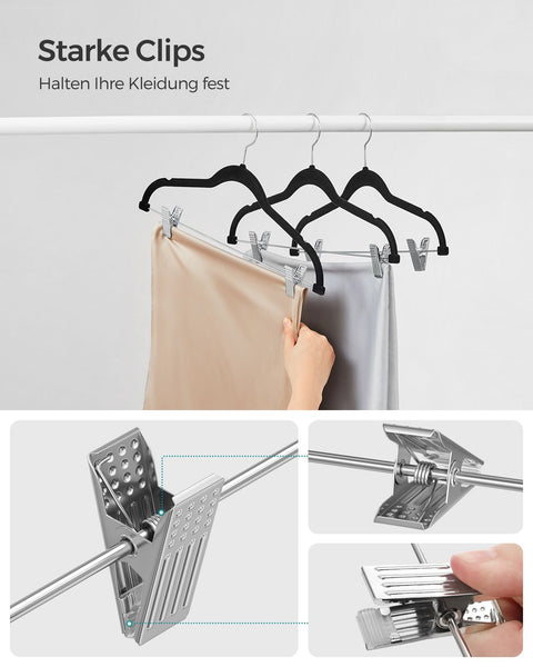 Rootz 20 Pack Velvet Hangers - Black Clothes Hangers - Space Saving Hangers - ABS Plastic - Metal - Non-Slip Design - 42.5cm x 23.5cm - 1.8kg - 5kg Capacity - 2.5kg Capacity