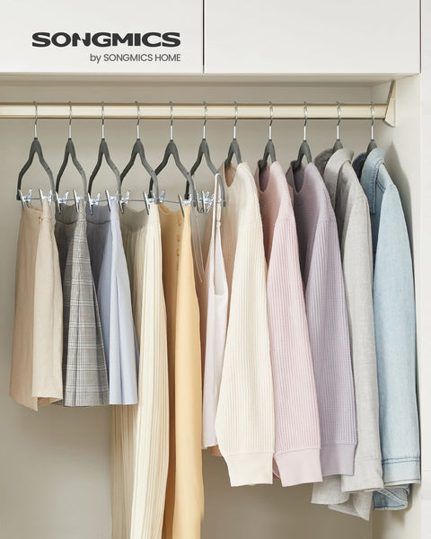 Rootz 20 Pack Velvet Hangers - Gray Clothes Hangers - ABS Plastic - Metal Clips - Space Saving - Non-Slip - 42.5cm x 23.5cm - 1.8kg - 5kg Capacity - 2.5kg Capacity