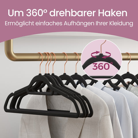 Rootz 30 Piece Velvet Clothes Hanger Set - Wardrobe Hangers - Space-Saving Hangers - Doubles Closet Space - 45cm x 0.6cm x 23.5cm