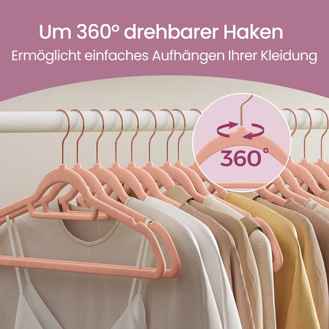 Rootz Velvet Clothes Hangers 50-Pack - Velvet Cladding Wing Bar - Velvet Hook Temple - Space-Saving - 45 x 0.6 x 23.5 cm