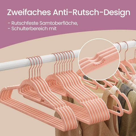 Rootz Velvet Clothes Hangers 50-Pack - Velvet Cladding Wing Bar - Velvet Hook Temple - Space-Saving - 45 x 0.6 x 23.5 cm