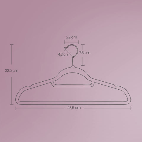 Rootz Velvet Clothes Hangers 50-Pack - Velvet Cladding Wing Bar - Velvet Hook Temple - Space-Saving - 45 x 0.6 x 23.5 cm