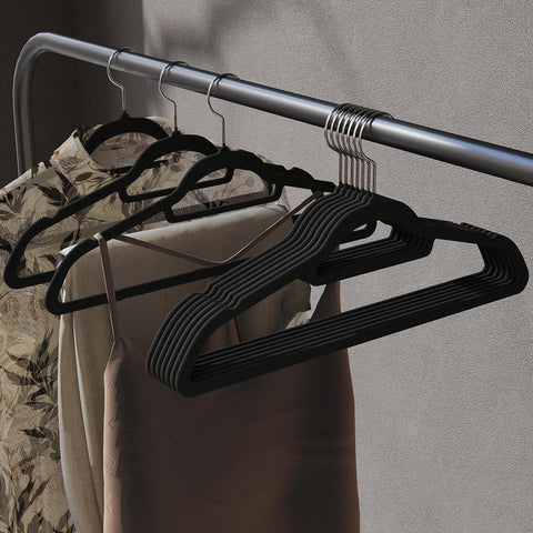 Rootz Clothes Bar - Flocked Hangers - Velvet Bracket - Non-Slip & Space-Saving - 45x23.5x0.6cm - Hook Height 8cm, Opening 5.4cm