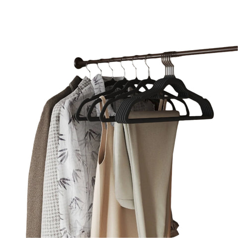 Rootz Clothes Bar - Flocked Hangers - Velvet Bracket - Non-Slip & Space-Saving - 45x23.5x0.6cm - Hook Height 8cm, Opening 5.4cm