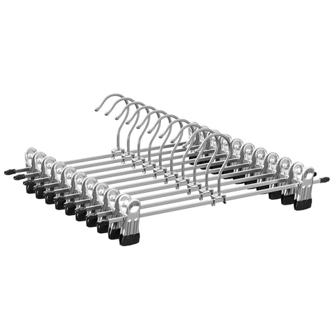 Rootz 10 Pack Trouser Hangers - Pants Hangers - Skirt Hangers - Chrome-Plated Metal - PVC-Coated Clips - Versatile Storage Solution - 31cm x 10.5cm - Metallic Silver Ink Black