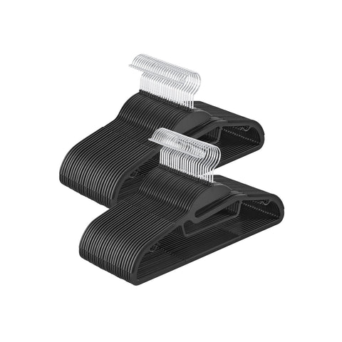 Rootz 50 Pack Plastic Clothes Hangers - Black Hangers - ABS Plastic - Metal Hook - Lightweight - Space-saving - Durable - 41.5cm x 22.5cm - Max Load 5kg