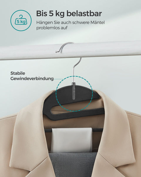 Rootz 50 Pack Plastic Clothes Hangers - Black Hangers - ABS Plastic - Metal Hook - Lightweight - Space-saving - Durable - 41.5cm x 22.5cm - Max Load 5kg