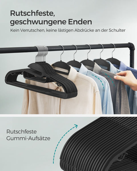 Rootz 50 Pack Plastic Clothes Hangers - Black Hangers - ABS Plastic - Metal Hook - Lightweight - Space-saving - Durable - 41.5cm x 22.5cm - Max Load 5kg