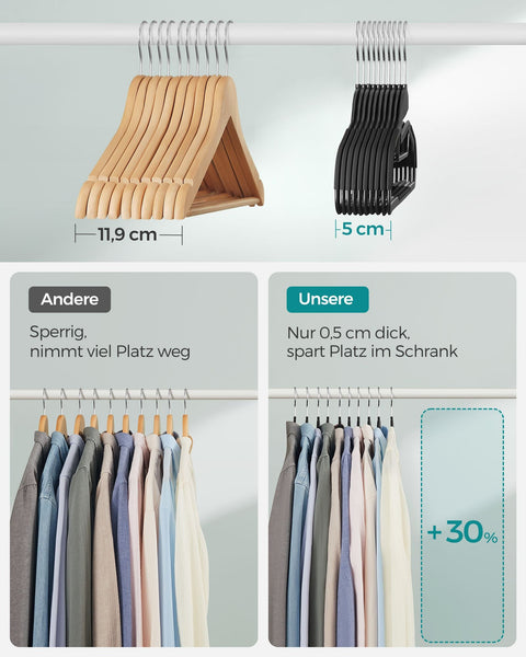 Rootz 50 Pack Plastic Clothes Hangers - Black Hangers - ABS Plastic - Metal Hook - Lightweight - Space-saving - Durable - 41.5cm x 22.5cm - Max Load 5kg