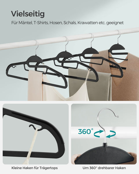 Rootz 50 Pack Plastic Clothes Hangers - Black Hangers - ABS Plastic - Metal Hook - Lightweight - Space-saving - Durable - 41.5cm x 22.5cm - Max Load 5kg