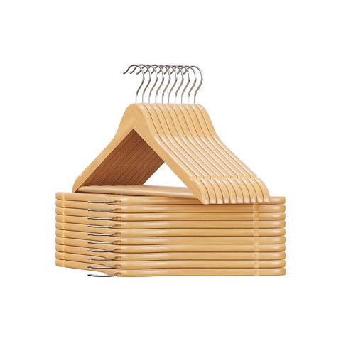 Rootz 20 Pack Wooden Clothes Hangers - Maple Wood Hangers - Garment Hangers - Trouser Bar - Chrome Plated Hooks - Stable - Durable - Space Saving - 44.5cm x 23cm x 1.2cm