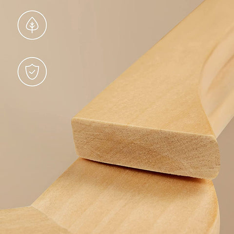 Rootz 20 Pack Wooden Clothes Hangers - Maple Wood Hangers - Garment Hangers - Trouser Bar - Chrome Plated Hooks - Stable - Durable - Space Saving - 44.5cm x 23cm x 1.2cm