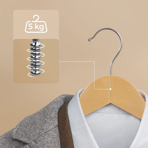 Rootz 20 Pack Wooden Clothes Hangers - Maple Wood Hangers - Garment Hangers - Trouser Bar - Chrome Plated Hooks - Stable - Durable - Space Saving - 44.5cm x 23cm x 1.2cm