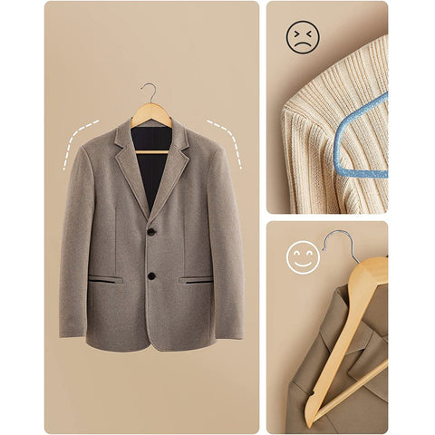 Rootz 20 Pack Wooden Clothes Hangers - Maple Wood Hangers - Garment Hangers - Trouser Bar - Chrome Plated Hooks - Stable - Durable - Space Saving - 44.5cm x 23cm x 1.2cm