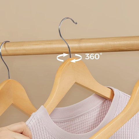 Rootz 20 Pack Wooden Clothes Hangers - Maple Wood Hangers - Garment Hangers - Trouser Bar - Chrome Plated Hooks - Stable - Durable - Space Saving - 44.5cm x 23cm x 1.2cm