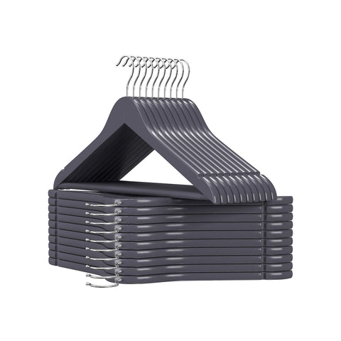 Rootz 20 Pack Gray-Silver Clothes Hangers - Maple Wood Hangers - Metal Hook Hangers - Lightweight - Space-saving - Durable - 44.5cm x 23cm - Max. 5kg Capacity