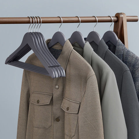 Rootz 20 Pack Gray-Silver Clothes Hangers - Maple Wood Hangers - Metal Hook Hangers - Lightweight - Space-saving - Durable - 44.5cm x 23cm - Max. 5kg Capacity