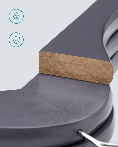 Rootz 20 Pack Gray-Silver Clothes Hangers - Maple Wood Hangers - Metal Hook Hangers - Lightweight - Space-saving - Durable - 44.5cm x 23cm - Max. 5kg Capacity