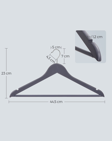 Rootz 20 Pack Gray-Silver Clothes Hangers - Maple Wood Hangers - Metal Hook Hangers - Lightweight - Space-saving - Durable - 44.5cm x 23cm - Max. 5kg Capacity