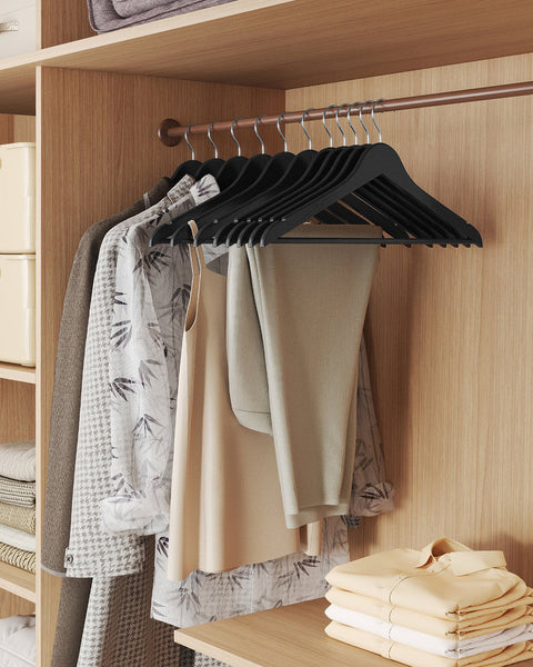 Rootz 30 Piece Black Hanger Set - Wooden Clothes Hangers - Rotatable Hook - Durable Birch Wood - 43cm x 21cm x 0.8cm